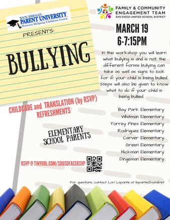 elementary bullying parent workshop university